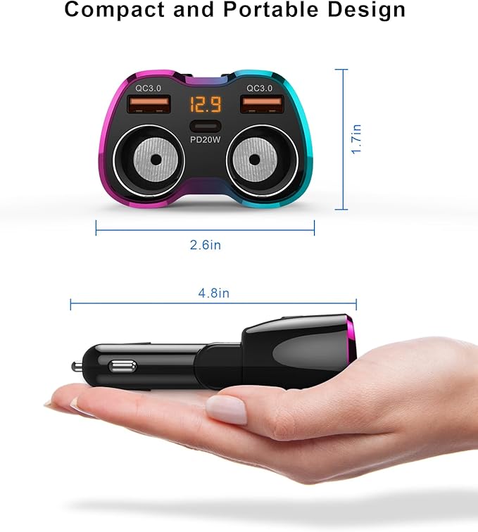 2025 Upgraded Cigarette Lighter Splitter, SUPERONE 180W 2-Socket Cigarette Lighter Adapter with Dual QC3.0 and 20W PD USB C Car Charger Splitter for GPS/Dash Cam/Laptop/iPad/iPhone 17/16/15/14/13/12