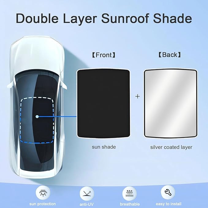 Glass Roof Sun Shade Compatible with Tiguan Accessories 2010-2017, Foldable One-Piece Sunshade Roof, Heat Insulation Sun UV Protection Car Sunroof Sunshade