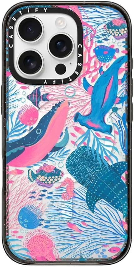 CASETiFY Impact Case for iPhone 16 Pro [Slim / 8.2 ft. 4X Military Grade Drop Protection/Compatible with Magsafe] - Under The Sea - Clear Black