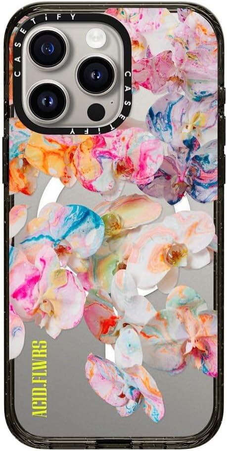 CASETiFY Impact iPhone 15 Pro Max Case [4X Military Grade Drop Tested / 8.2ft Drop Protection/Compatible with Magsafe] - AF Dream FLWRS - Clear Black