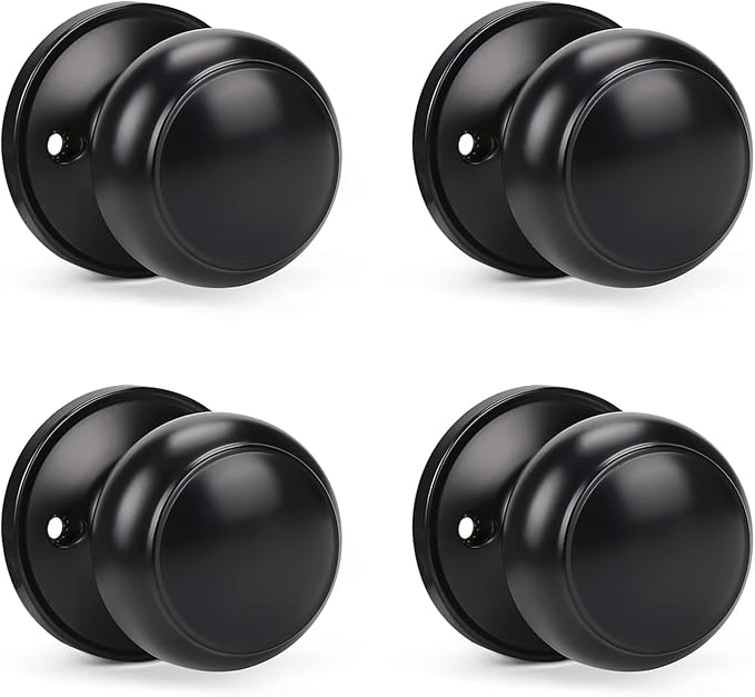 KNOBWELL 4 Pack Black Dummy Door Knob, Single Sided Handle for Closets, French Double Doors, and Pantry, Matte Black One Side Non-Turning Interior Push/Pull Door Knob