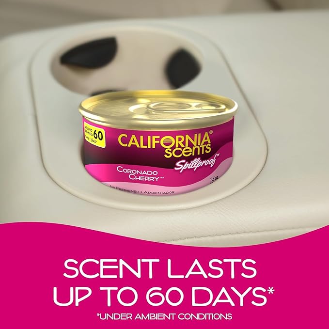 Can Air Freshener and Odor Neutralizer by California Scents, Set of 12 Spillproof Cans for Home and Car, Coronado Cherry, 1.5 Oz Each (Pack of 12)