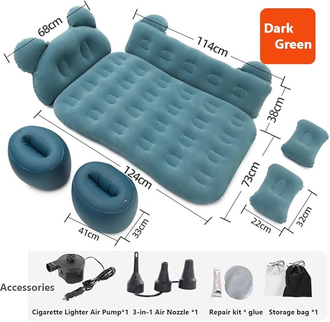 Car Inflatable Air Mattress for Nissan Armada (new Generation) 2025 Inflatable Back Seat Car Bed Double-Sided Portable Camping Travel Sleeping Bed,Dark Green-Cartoon Design