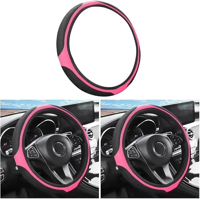 LoyaForba Car Steering Wheel Cover, Universal 14.5-15 Inch, Soft Anti-Slip Neoprene Protector for Steering Wheel, Breathable Odorless and Elastic Stretch, Car Accessory for SUV, Van, Truck (Pink)