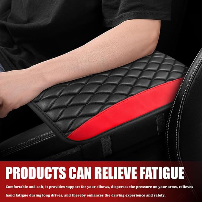 Car Center Console Cushion Pad, Armrest Cover for Car, Leather Waterproof Armrest Seat Box Cover, Auto Accessories Comfortable Arm Rest Box Cushion Pad for Most Vehicles (Red)