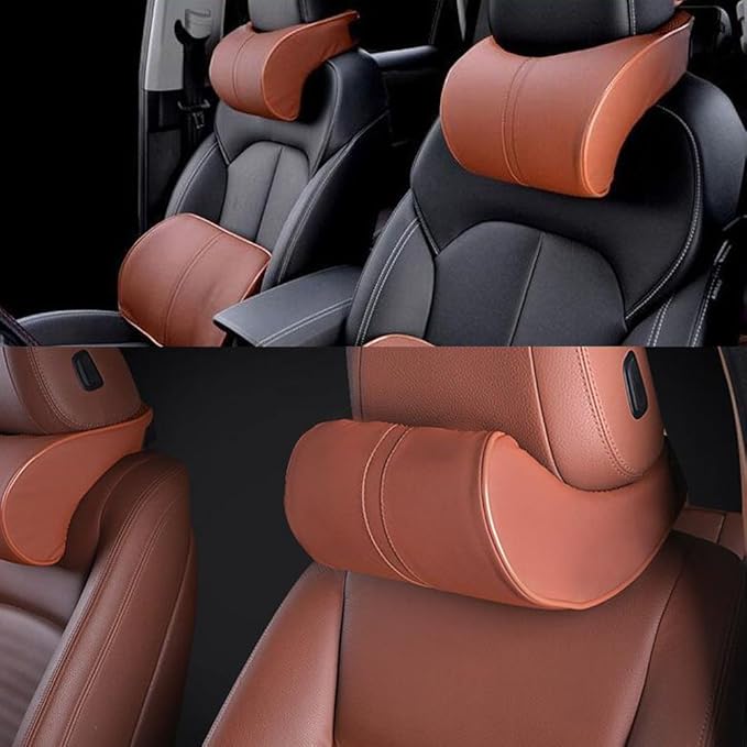 Car Seat Neck Pillow Headrest Head Support Pillow Cushion Pad Soft Memory Foam PU Soft Leather Comfortable with Adjustable Strap