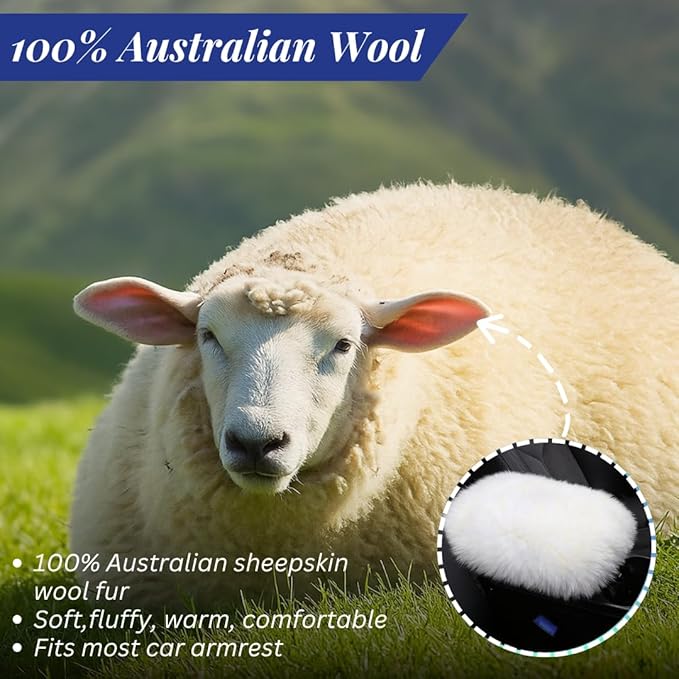 Andalus Brands Pure Australian Sheepskin Fluffy Car Center Console Cover, Luxurious Non-Shedding Furry Arm Rest Cover for Car, Versatile for All Seasons, White - (11.47" X 6.3")