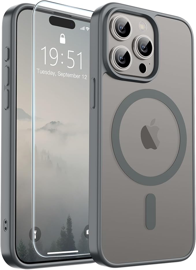 SUPFINE Magnetic for iPhone 15 Pro Max Case (Compatible with MagSafe) (Military Grade Drop Protection) Slim Translucent Matte Shockproof with Anti-Fingerprint Phone Case, Gray