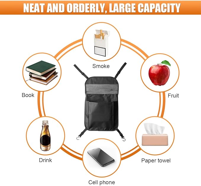 YoRise Seat Back Car Organizer, Large Capacity Oxford Fabric Car Storage Organizer with Pocket, Automotive Backseat Hanging Pet Barrier Protector Accessories for Document, Purse, Handbag (Black)