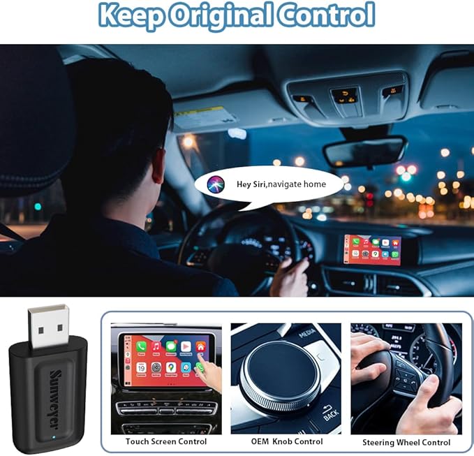 Sunweyer Wireless CarPlay & Android Auto Adapter 2 in 1 Auto Connect Box, Supports Online Updates Wired to Wireless for Cars Have Wired Carplay