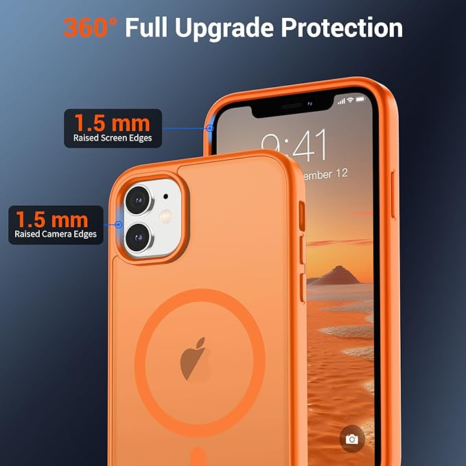 SUPFINE Magnetic for iPhone 11 Phone Case with Screen Protector (Compatible with MagSafe) (Military Grade Drop Protection) Translucent Matte Shockproof Phone Cover,Starry Orange