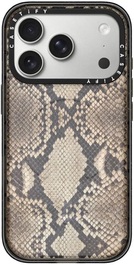 CASETiFY Impact iPhone 17 Pro Case [Slim/Compatible with Magsafe / 8.2 ft. 4X Military Grade Drop Protection] - Brown Snake - Clear Black