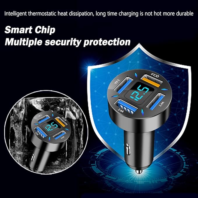 66W Fast USB Car Charger Fast Charge with Voltmeter LED Light Display Car Charger Adapter Compatible for iPhone 14/13/12/11pro/x/8/S22/S22+/Ultra/S21/S10/S9