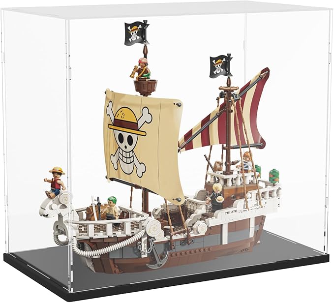 Choowin Acrylic Display Case for Lego One Piece The Going Merry Pirate Ship 75639 for Lego Display Thickened Clear Acrylic Display Cases for Collectibles Assemble Dustproof Display Box(Black Base)