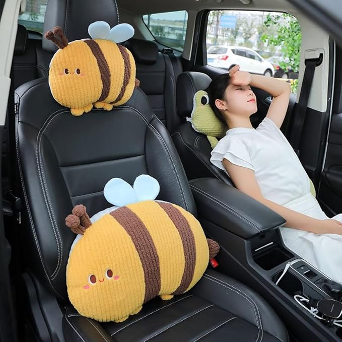 Bee Shaped Car Headrest Pillow Neck Rest Driver Seat Cushion 1 PCS- Neck Pillow