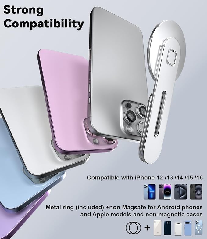 CloudValley Magnetic Phone Holder for Laptop Designed for iPhone 17/16/15/14/13/12 MagSafe, Adjustable Phone Monitor Side Mount, Slim Portable Foldable Computer Expansion Bracket, Silver