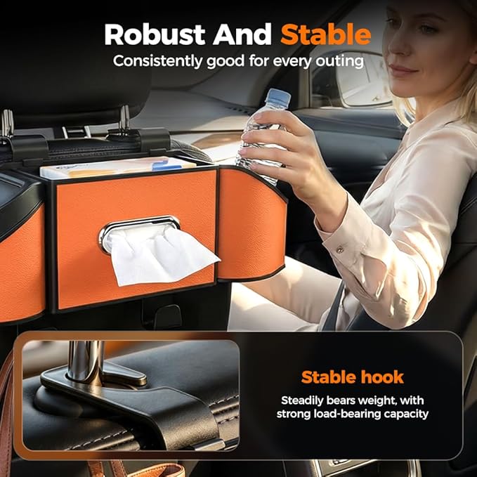 7-in-1 Car Backseat Organizer,Multifunctional Car Organizers and Storage Box with Cup Holder, Tissue Box,Trash Bin,Phone Mount and Hooks,Car Essentials Accessories for Women and Men (Brown)