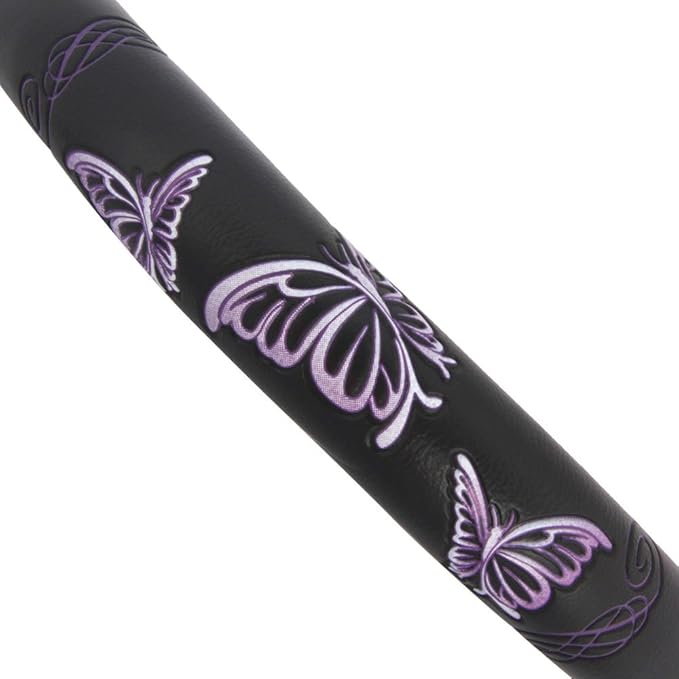BDK Purple Butterflies Design Comfort Grip Steering Wheel Cover for Car SUV Van & Truck - 15 Inch Standard Size, Butterfly Purple