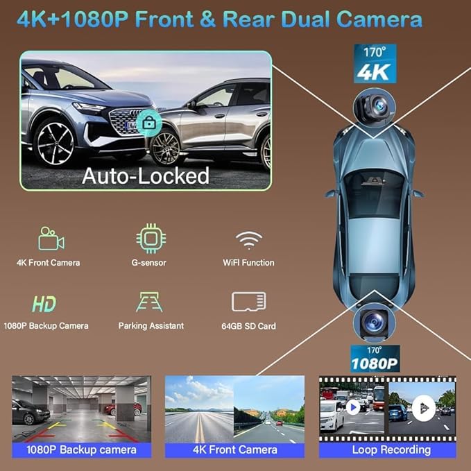 Portable Carplay-10.26" Screen Car Play-Wireless Apple Car Play & Android Auto,4K Dash Cam,1080p Backup Camera DVR,Audio Receivers GPS Navigation Mirror Link, Bluetooth,FM, Siri,SD Card