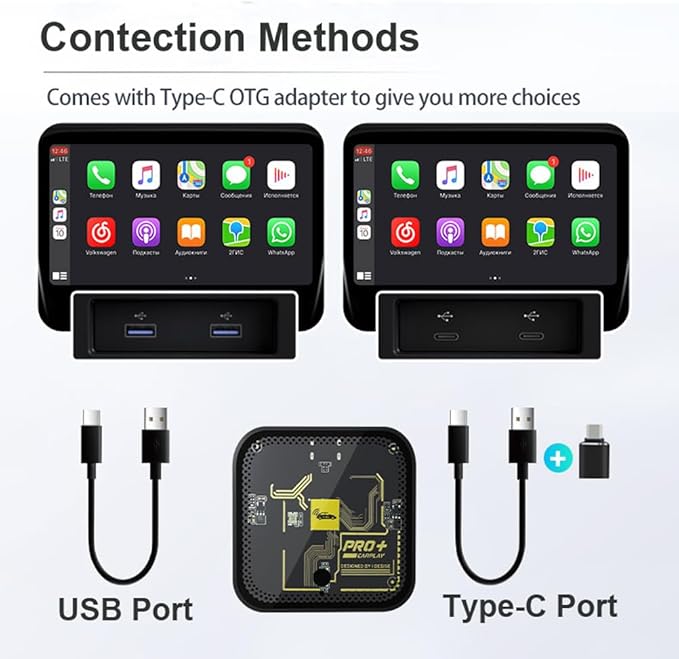 Wireless CarPlay Adapter for Apple iPhone, Android Auto Wireless Adapter for Samsung Galaxy/Motorola, 2025 Upgrade Plug & Play Fast Connection Car Play Smart Adapter (Clear)