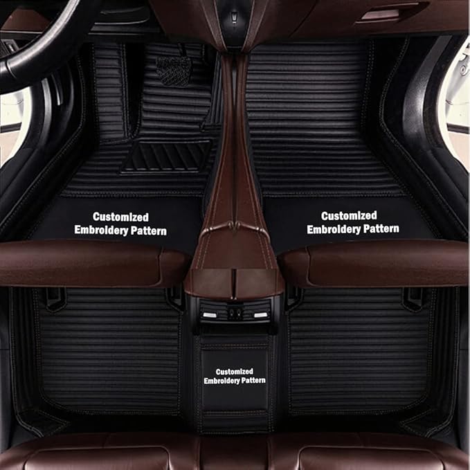 Custom Personalized Car Floor Mats - Luxury Full Coverage All Weather Cars Mats, Anti-Slip Leather Car Mat Set, Custom Floor Mats Fit for 99% of Cars, SUVs & Trucks (Black, B-Strip Shape)