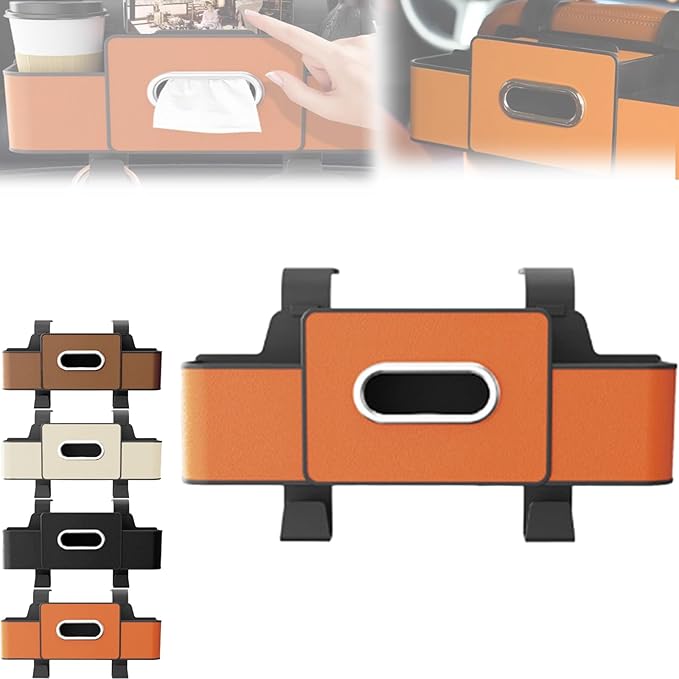 Car Multifunctional Seat Back Waterproof Storage Bag, Multifunctional & Waterproof Car Back Seat Organizer with 2 Cup Holders&Hooks, Hanging Storage Box for Most Cars (orange)