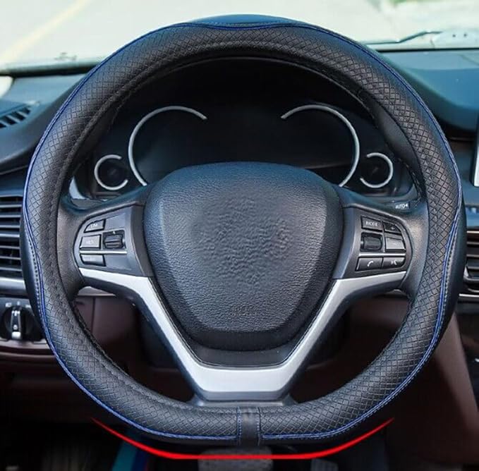 Mayco Bell Flat Bottom Steering Wheel Cover Anti-Slip,Safety,Soft,Breathable,Durable,Full Surround,Comfortable Grip Microfiber Leather (D-Shape, Black Blue)