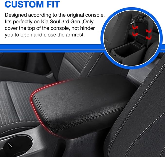 Karltys for Kia Soul Center Console Cover 2020-2024 2025, Leather Middle Console Cover for Kia Soul Accessories Waterproof Armrest Seat Box Cover Elbow Cushion Pad Protector Anti-Scratch