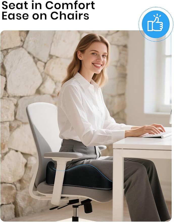 Benazcap Large Memory Foam Office Chair Cushion Seat Pad, Ergonomic Seat Cushion for Sciatica, Tailbone & Back Pain Relief, Car Seat Cushions for Driving