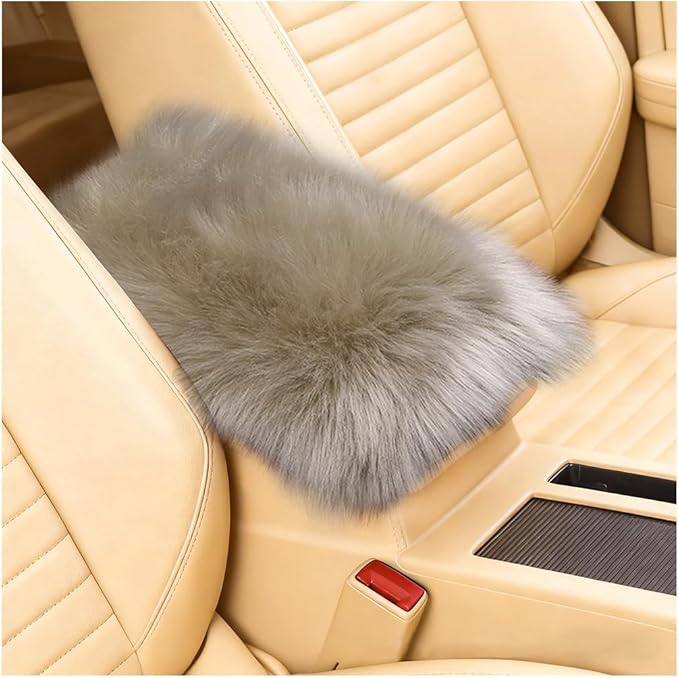 Car Center Console Cover, Fluffy Soft Vehicle Middle Console Arm Rest Cushion Pad, Furry Automotive Interior Armrest Seat Box Protector Decoration Accessories, Universal Fit (Light Camel)