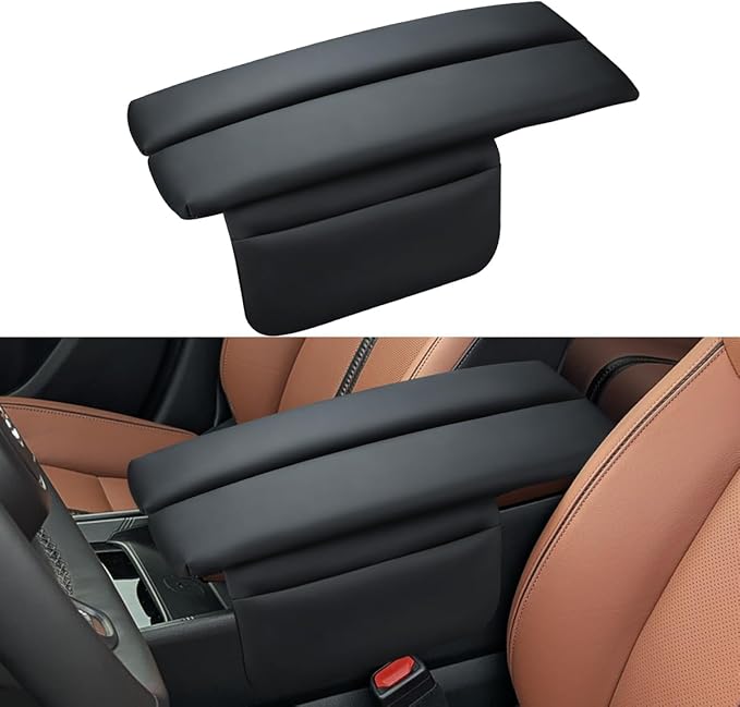 INTGET Center Console Cover for Mazda CX5 Accessories 2026/CX50 CX-50 2023 2024 2025 2026 Car Interior Leather Armrest Arm Rest Lid Cushion Pad Protector (2023+, Black Stitches)