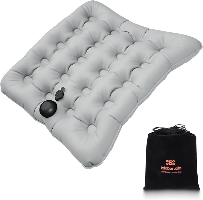 Lumbar Support Pillow, Inflatable Seat Cushion, Lightweight Car Back Cushion, Portable Chair Seat & Back Cushions for Office, Flight, Workplace, Gray Stadium Cushions with TPU