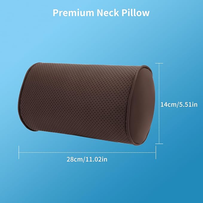 Car Headrest Pillow for Driving - Luxury Leather 100% Memory Foam, Ergonomic Neck Support - Universal Fit Head Rest Travel Pillow for Most Cars, Home & Office, Brown, 2 Pack
