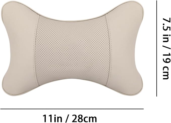 Car Pillow for Car Neck Pillow for Driving Seat Leather Neck Support Soft Cushion Support Head-Rests for Vehicle Sleeping with Elastic Adjustment Strap 2PCS (Neck, Beige)
