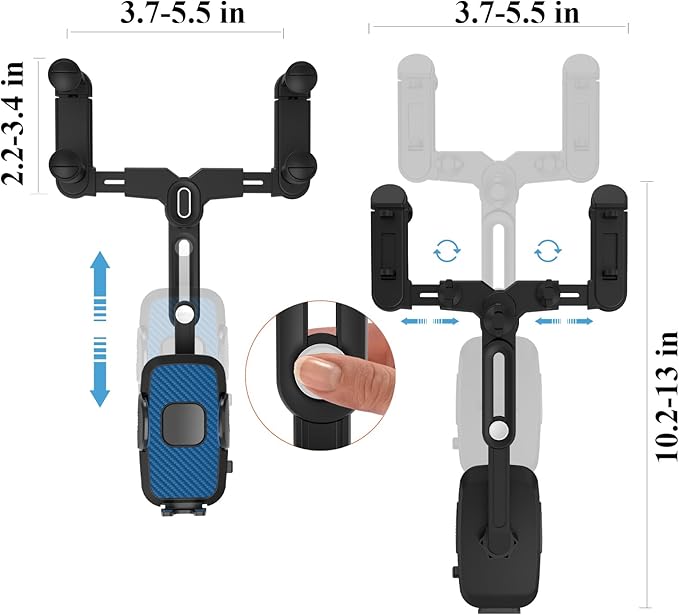 Phone Mount for Car, Rear View Mirror Phone Holder, Rotatable and Retractable Car Phone Holder Mount Rearview Mirror Phone Holder for Car Compatible with iPhone Samsung Cell Phones (Blue)