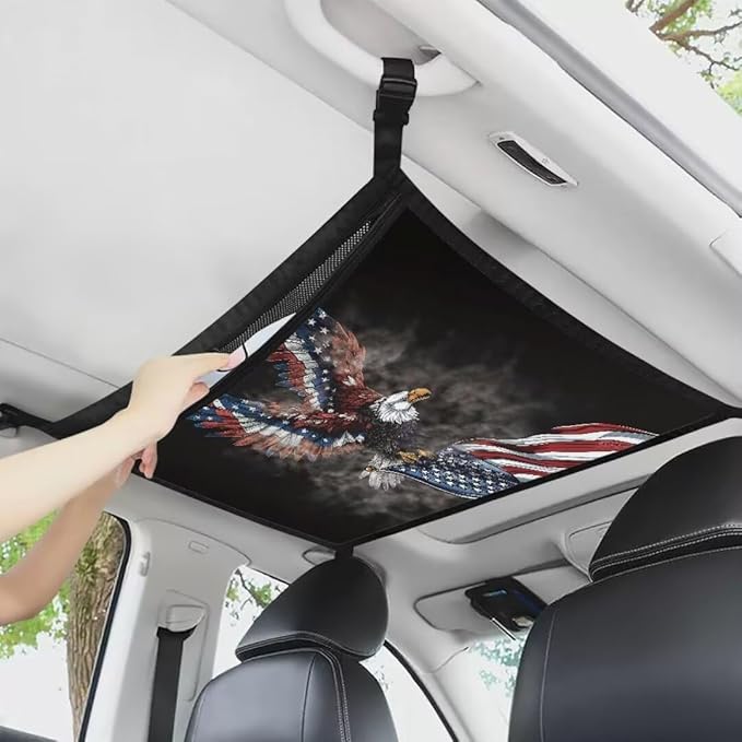 Eagle USA Flag Car Roof Storage Bag Car Seat Back Hanging Bag Multi-Purpose Car Bag Storage Box Organizer Pouch Pocket Inner Car Accessories Compatible with Most Vehicles