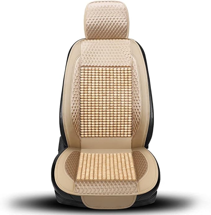 Blueshyhall Wooden Beaded Car Seat Cover Comfortable Massage Car Seat Cushion Cool Breathing–Universal SUV Auto Office Home (Beige)