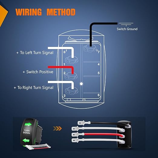Nilight Turn Signal Switch Green 4Pin ON Off ON Rocker Switch Laser Etched SPDT Toggle Switches 12V 20A 24V 10A Jumper Wires for Cars RVs Boats Campers Trailers