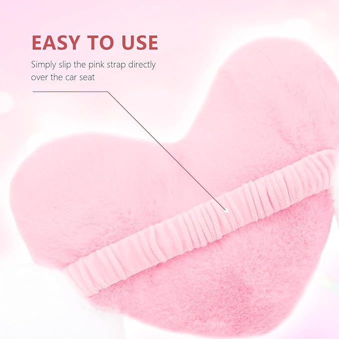 AKAZA 2 Pcs Plush Heart Shaped Pillow with Angel Wings - Car Headrest Cushion, Soft Comfortable Seat Pillow for Driving Travel, Office Room Car Decor ，Pink, 19.7 x9.4 Inch (Pink)