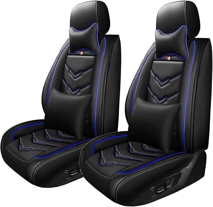 Car Seat Cover for Ford Explorer 2000-2025, Waterproof Durable Compatible Airbag, Premium Leather Seat Protector(2 Seats Luxury,Black Blue)