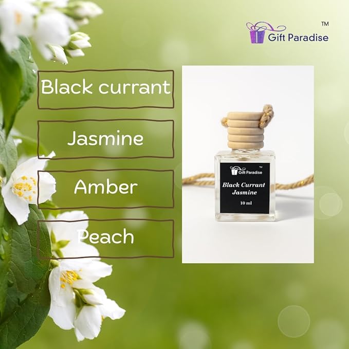 Black Currant & Jasmine Car Air Freshener with Velvet Gift Bag | Hanging Design for Multiple Spaces | Set of 3 (10 ml Each) | Elegant Floral-Fruity Scent by Gift Paradise