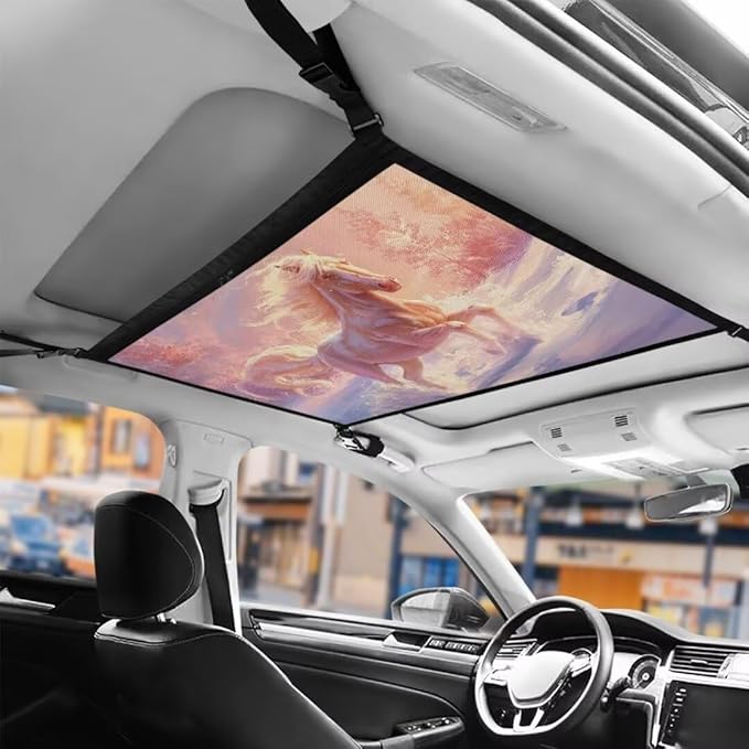 White Horse Print Car Roof Storage Bag Hanging Car Storage Bag Multi-Purpose Car Bag Storage Box Organizer Pouch Pocket One-Size-Fits Car Travel Accessories