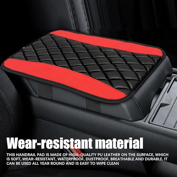 Car Center Console Cushion Pad, Arm Rest Covers, 12.6"×7.5" Leather Waterproof Auto Armrest Seat Box Protector, Auto Comfortable Center Console Cover Universal for Most Vehicles (Red)