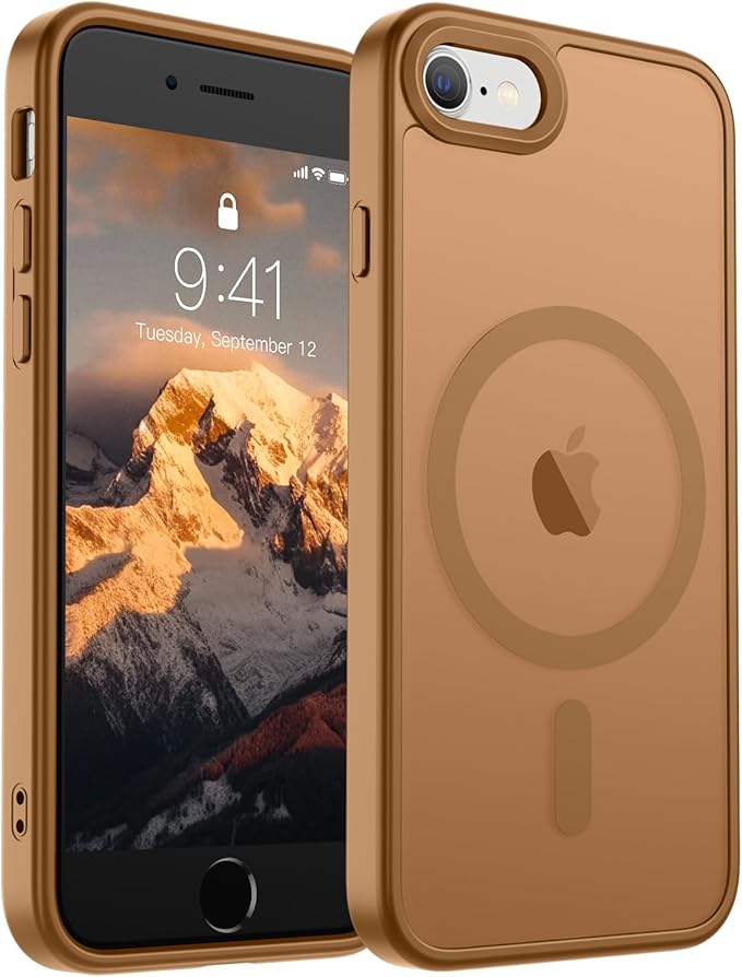 SUPFINE Magnetic for iPhone SE Case 2022 (3rd)/2020 (2nd), iPhone 8 Case (Compatible with MagSafe) (Military Grade Drop Protection) Slim Translucent Matte Phone Case,Brown