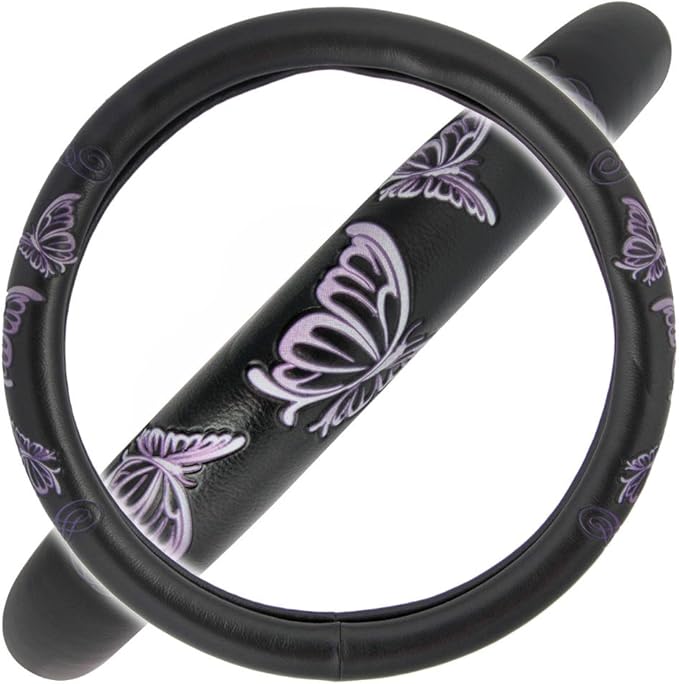 BDK Purple Butterflies Design Comfort Grip Steering Wheel Cover for Car SUV Van & Truck - 15 Inch Standard Size, Butterfly Purple