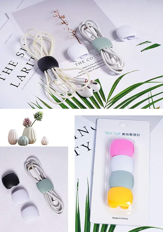 Keast 4Pcs Reusable Silicone Cord Organizer, Headphone Earphone Cable Organizer Cord Management Wrap Winder Headphone Cable Winder, Phone Charger Wire Clips for Business Travel Colors Random