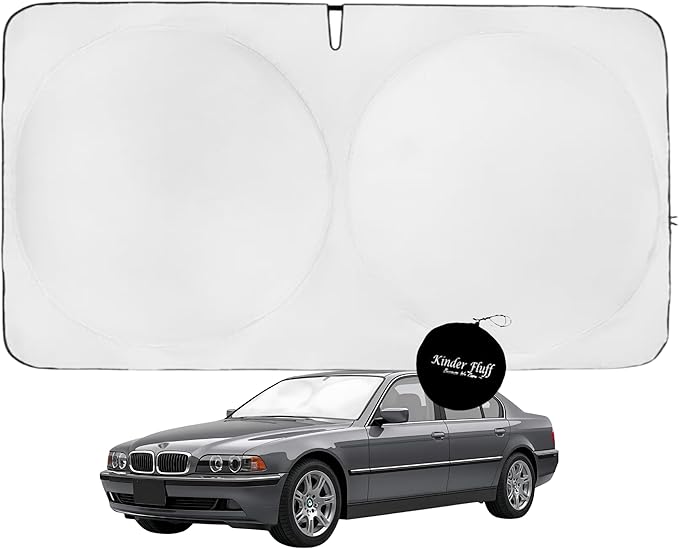 Windshield Sun Shade -Certified 99.87% UVB & 99.02% UVA Car Sun Shade. Award Winning Sunshade - Patented Technology | Compatible for BMW 7 Series (2001-2008) | Car Shades by Kinder Fluff