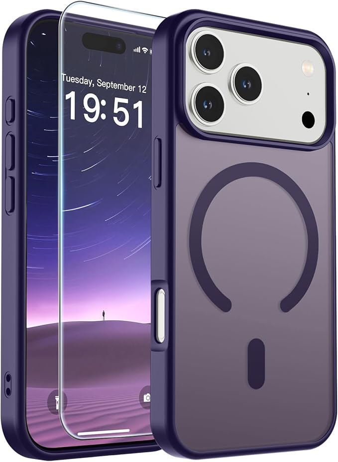 SUPFINE Magnetic for iPhone 17 Pro Case (Compatible with MagSafe)(Military Grade Drop Protection) Translucent Matte Shockproof with Anti-Fingerprint Phone Cover,Dark Purple