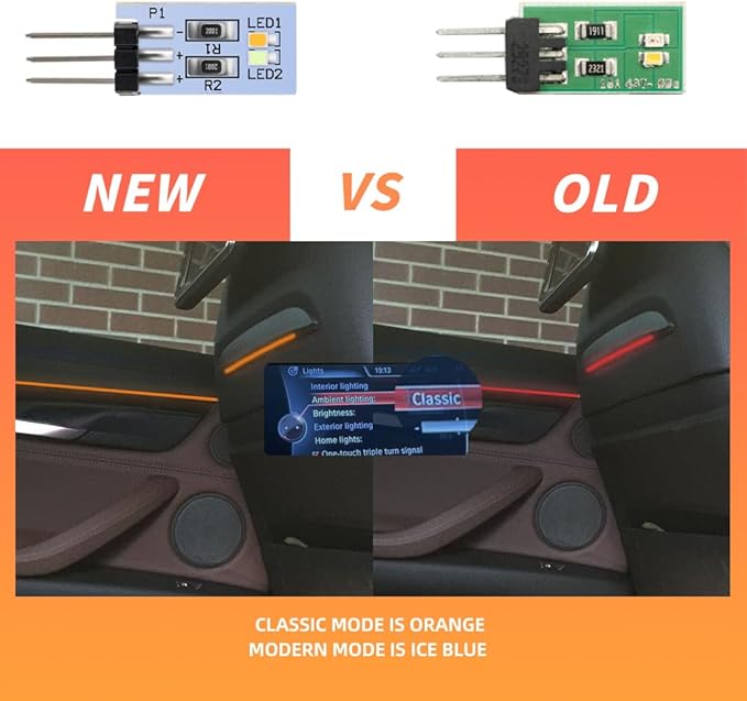 NJSBYL 2X LED Front Seat Back Ambient Lighting Replacement for B-MW X5 X6 X7 Series 2 3 4 5 7 M2 M3 M4 Pre-LCI LCI Courtesy Rear Pillar/HVAC Panel Atmosphere Module Circuit Board Blue-Orange