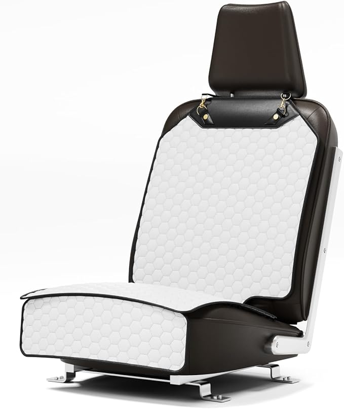 Owleys Set Seat Back Organizer & Car Seat Protector Hexy Waterproof & Non-Slip Protector for Child Car Cushion for Leather and Fabric Seats (White)